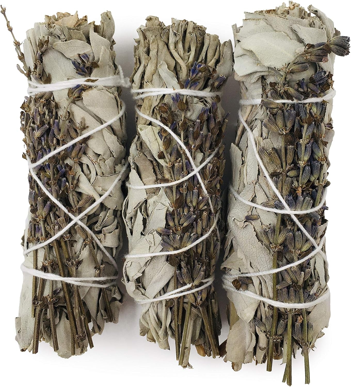 Premium White Sage Smudge Sticks with Dried Lavender Buds - Ideal for Spiritual Cleansing, Gifts, Witchcraft, and Meditation - Set of 3