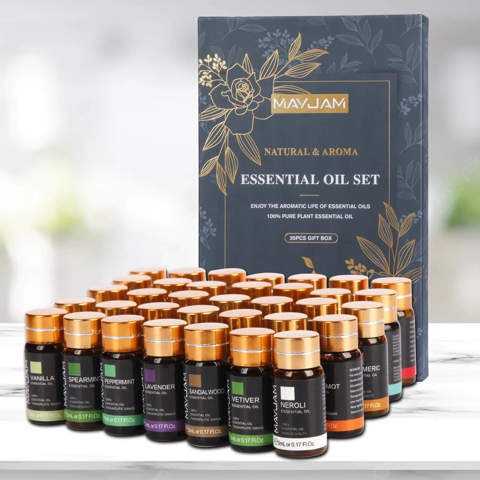 MAYJAM 35X5Ml Essential Oils Set, Pure Natural Essential Oils for Diffusers, Humidifiers, Massages, Aromatherapy, Candle Making, Skin & Hair Care