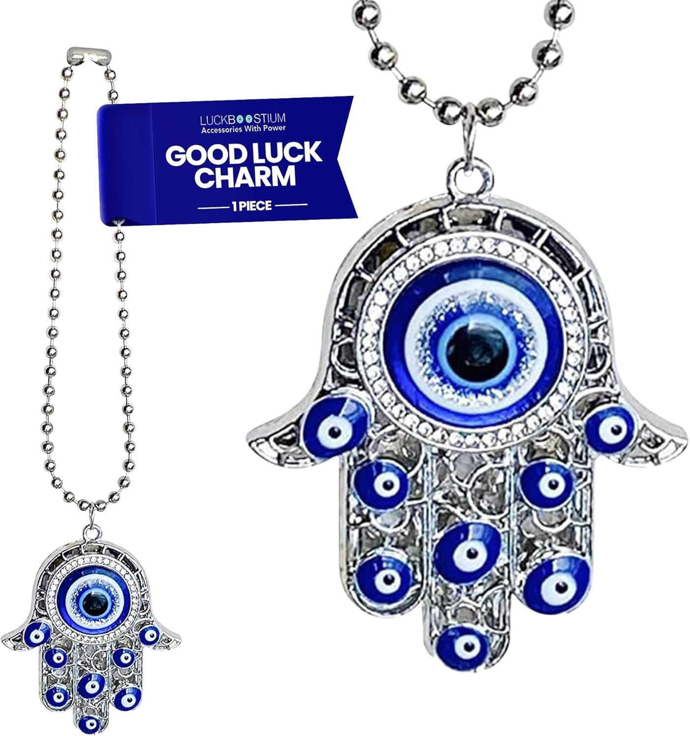LUCKBOOSTIUM Hamsa Hand Evil Eye Keychain with Crystal Rhinestones - Good Luck Charm for Car Accessories, Decorative Hanging Ornament, and Bag Charms (Gold)
