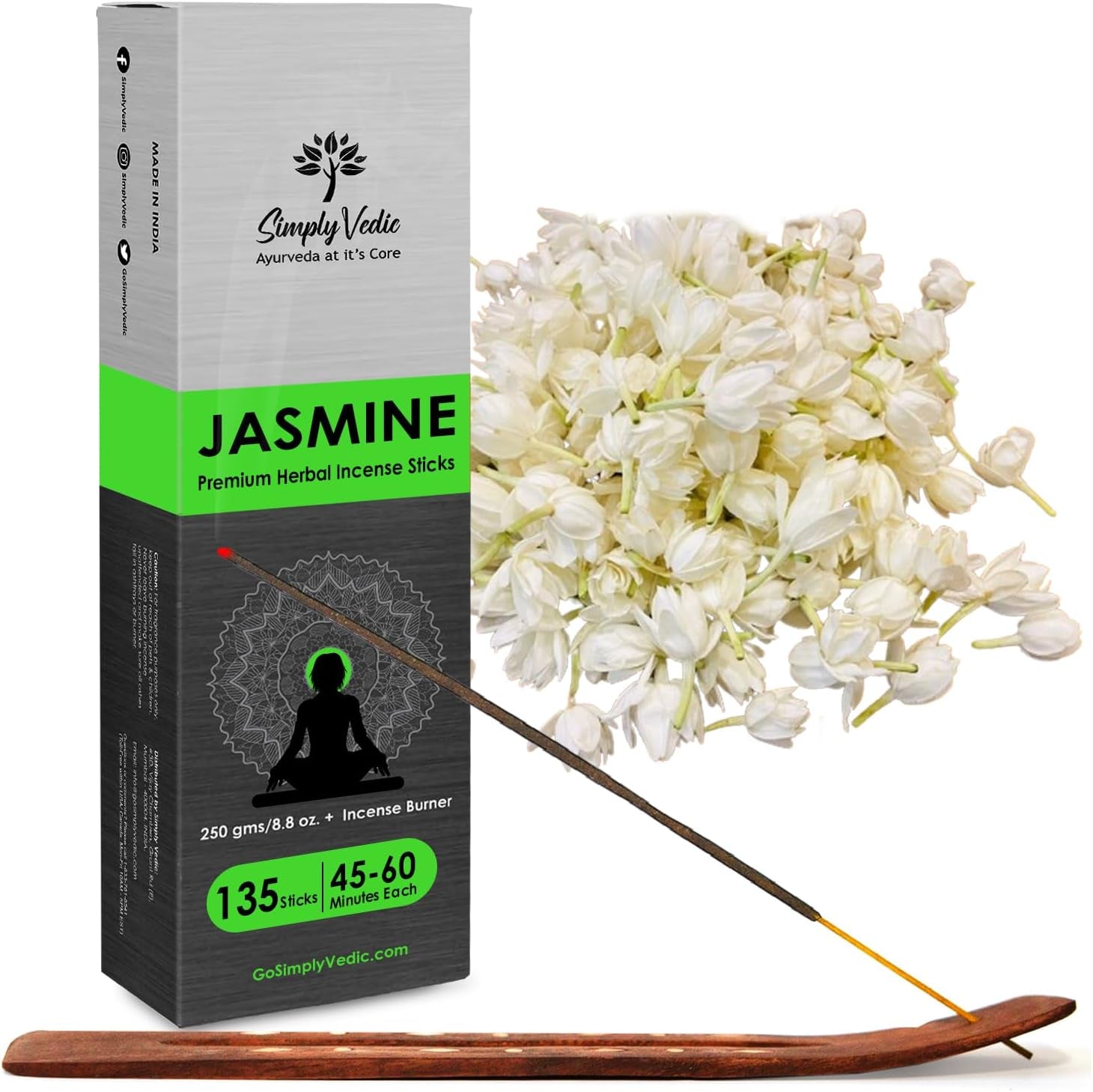 Vedic White Sage Incense Sticks - 250g (135 Sticks + Holder) for Natural Aromatherapy, Meditation, Yoga, and Spiritual Healing