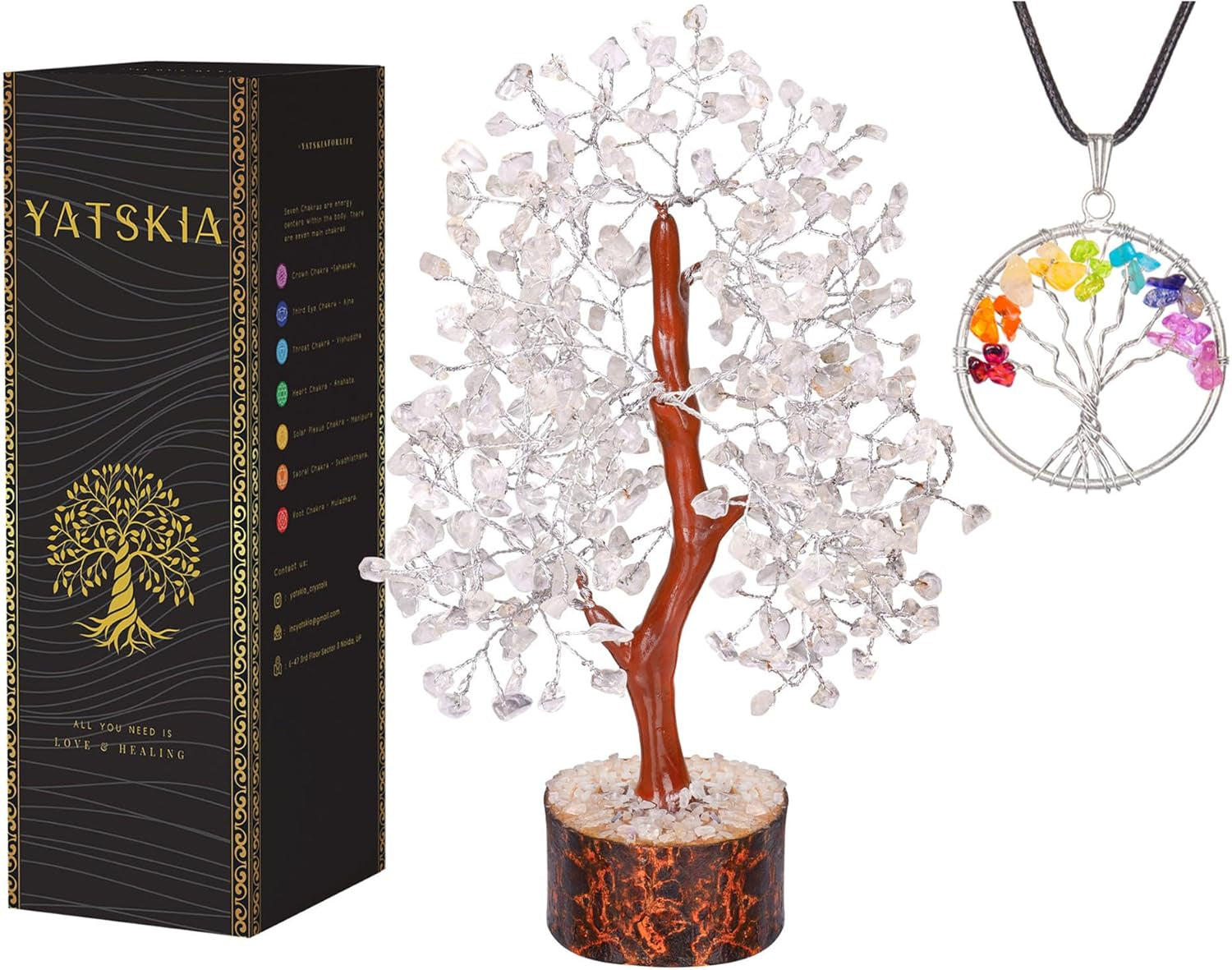 YATSKIA Rose Quartz Crystal Bonsai Tree of Life - Elegant Pink Office Decor - Gemstone Desk Decoration for Women