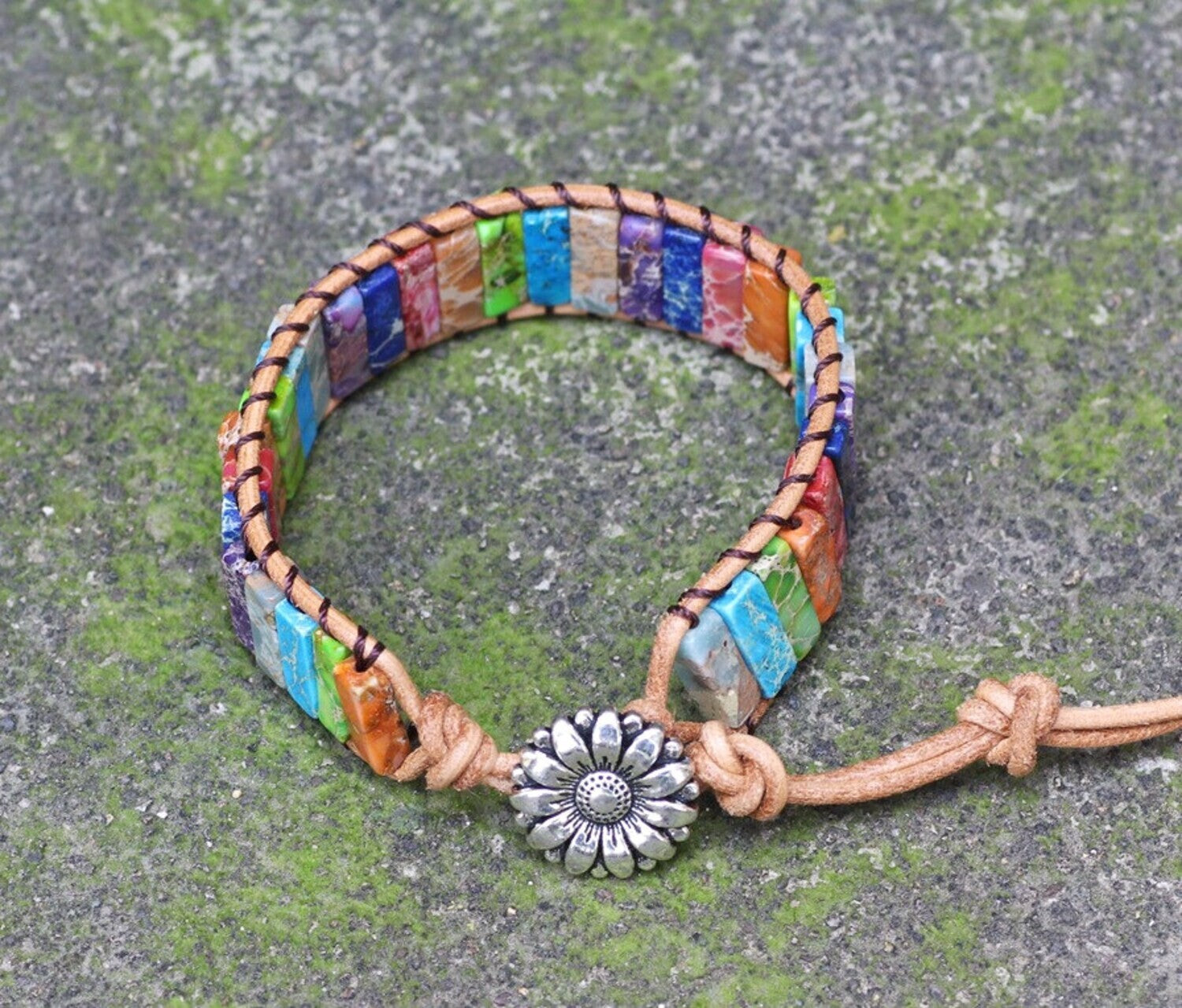 7 Chakra Stone Bracelet Natural Healing Tube Stone Braided Bracelet Handmade