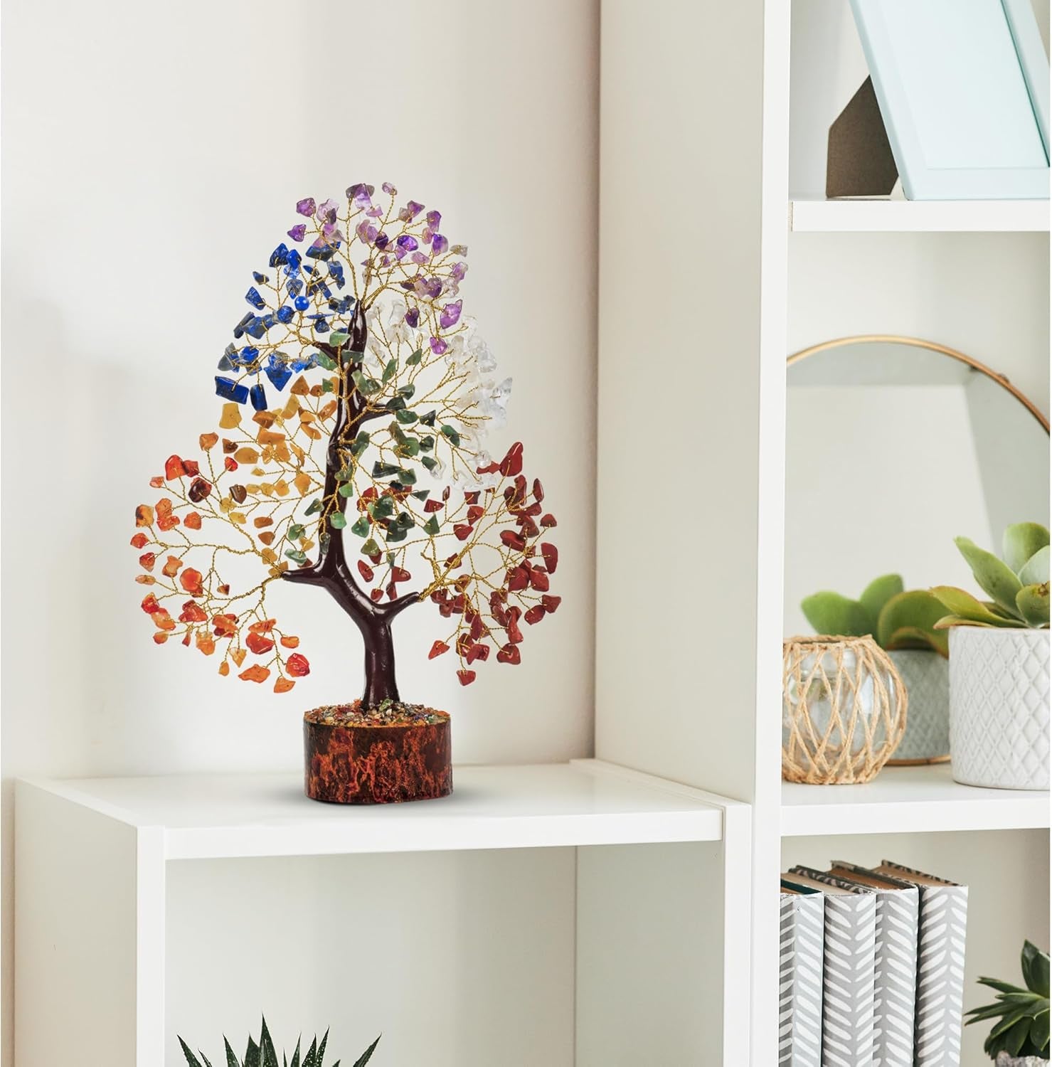 PYOR Chakra Tree with Crystals - Ideal Housewarming and Birthday Gifts for Women - Elegant Office Decor and Reiki Healing Gemstone Tree - Includes Crystal Star Merkaba