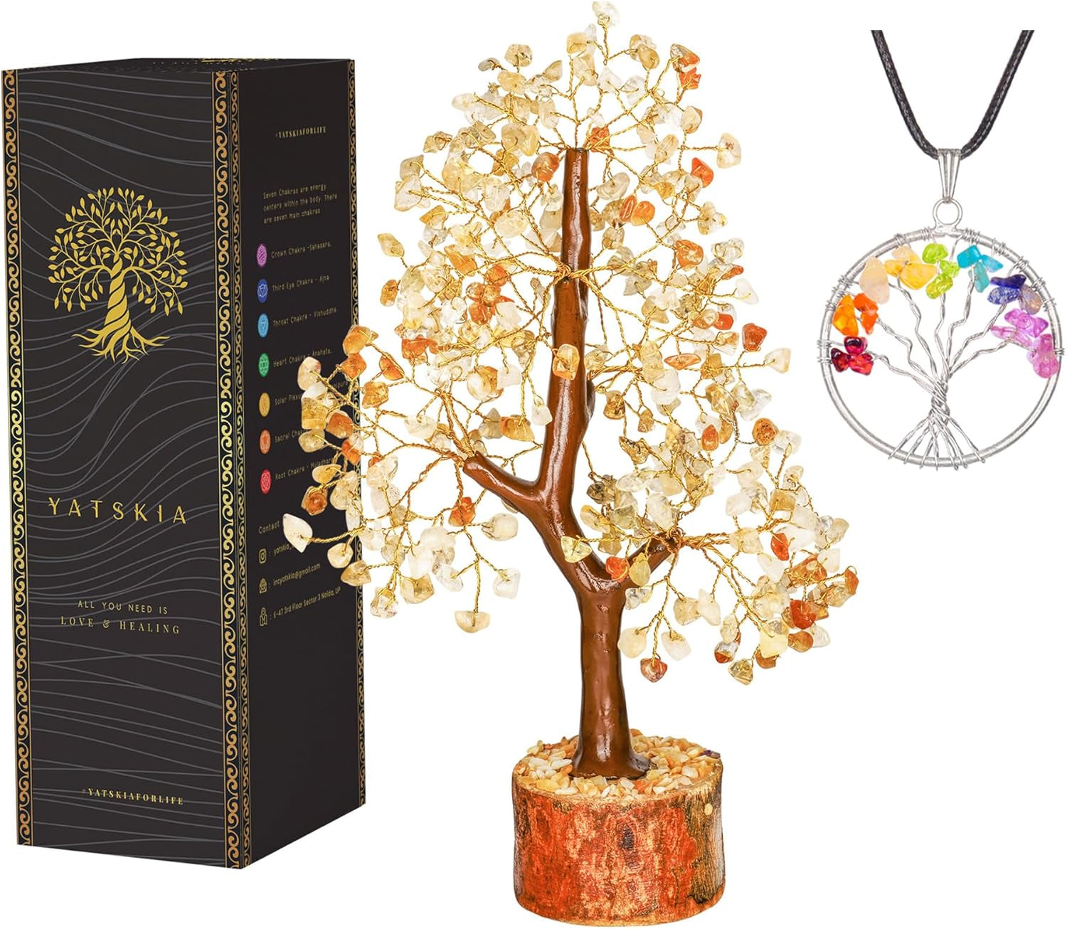 YATSKIA Rose Quartz Crystal Bonsai Tree of Life - Elegant Pink Office Decor - Gemstone Desk Decoration for Women