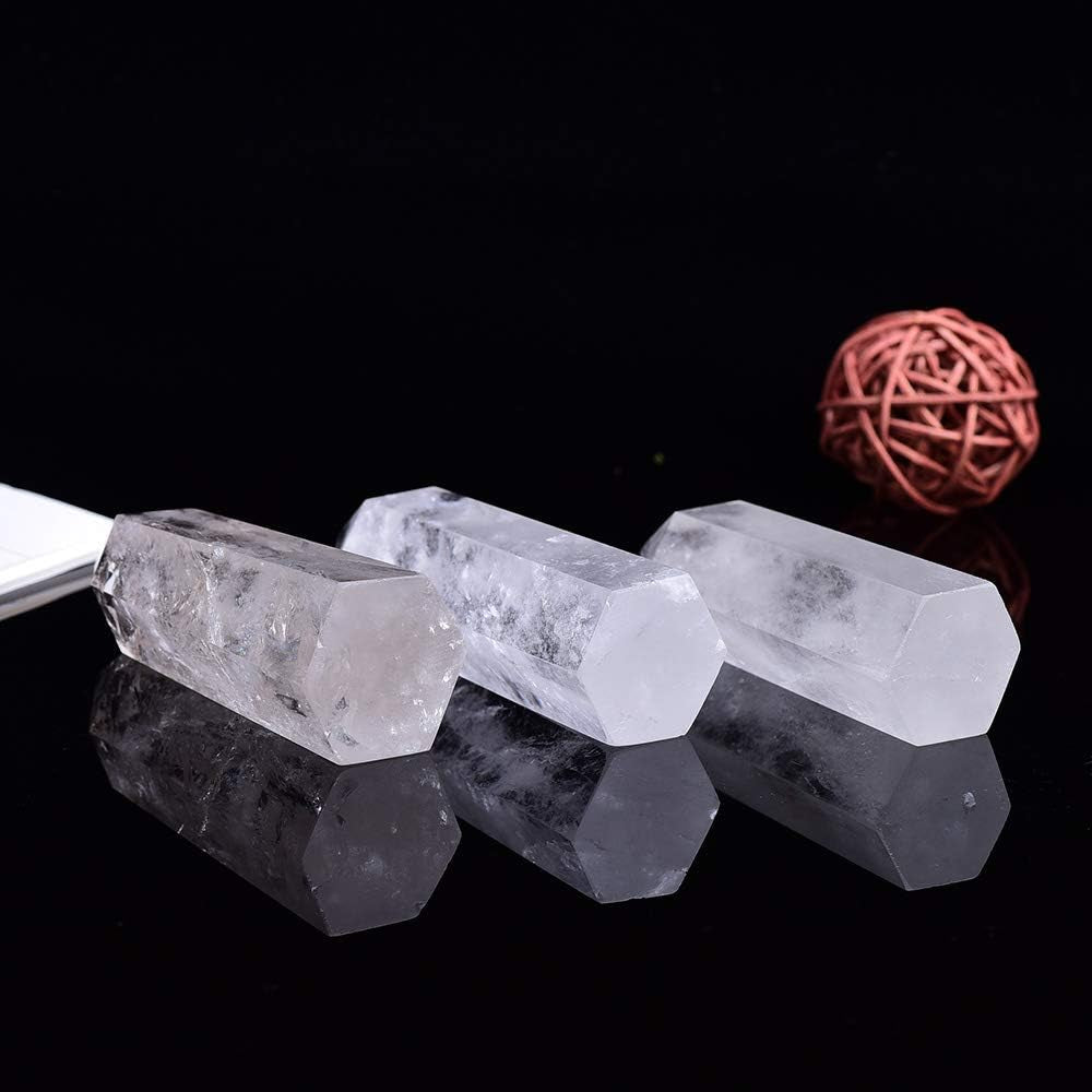 Runyangshi Natural Clear Quartz Healing Crystal Wands, 3.3"-3.5" Height, 6 Faceted Prism Design for Reiki and Chakra Healing