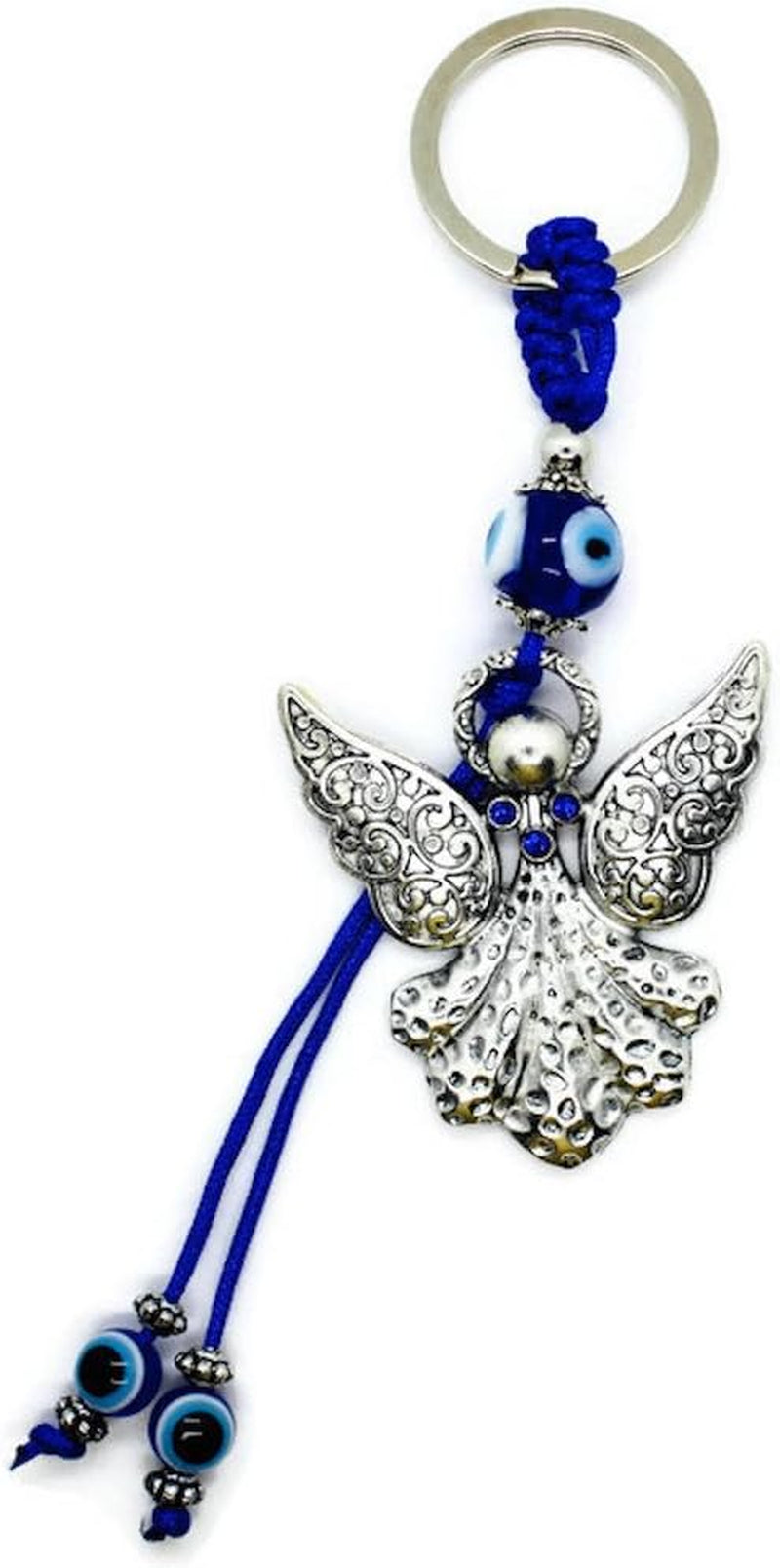 LUCKBOOSTIUM Elegant Angel with Blue Crystal and Evil Eye Hanging Ornament - Good Luck Charm for Home, Keys, Purses, Bags, and Rear View Mirrors - Ideal Gift for Men and Women