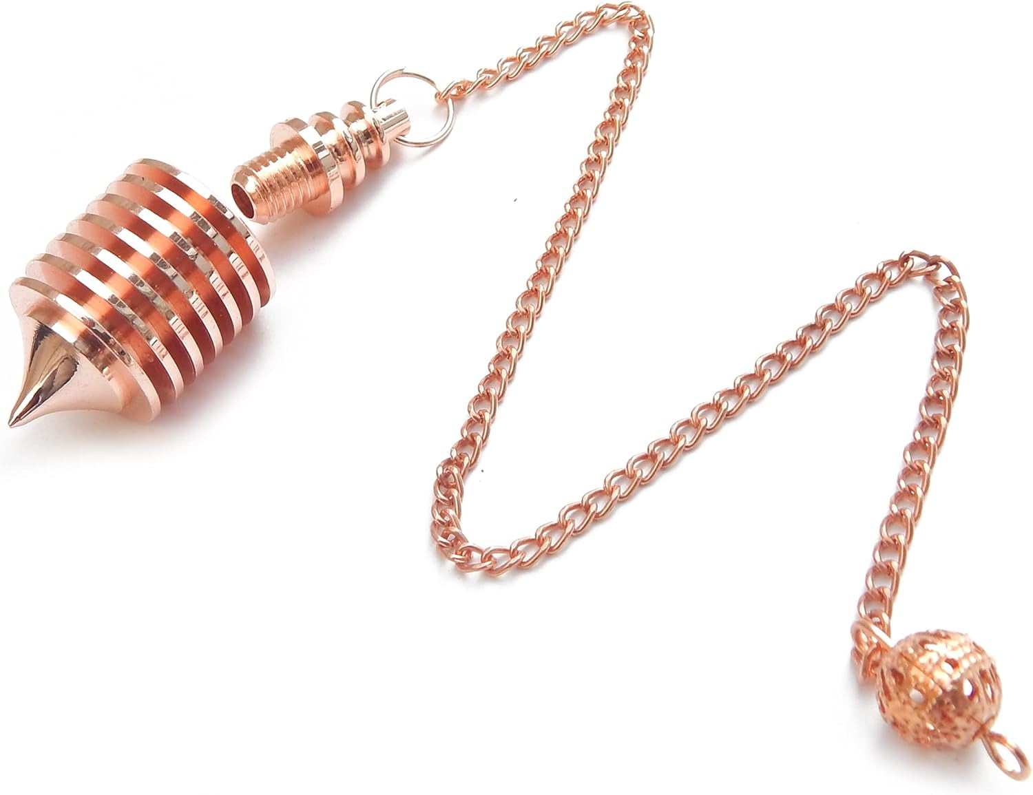 Brass Metal Spiral Pendulum with 9 Ring Coil - Designer Cone Shape for Divination and Healing Dowsing