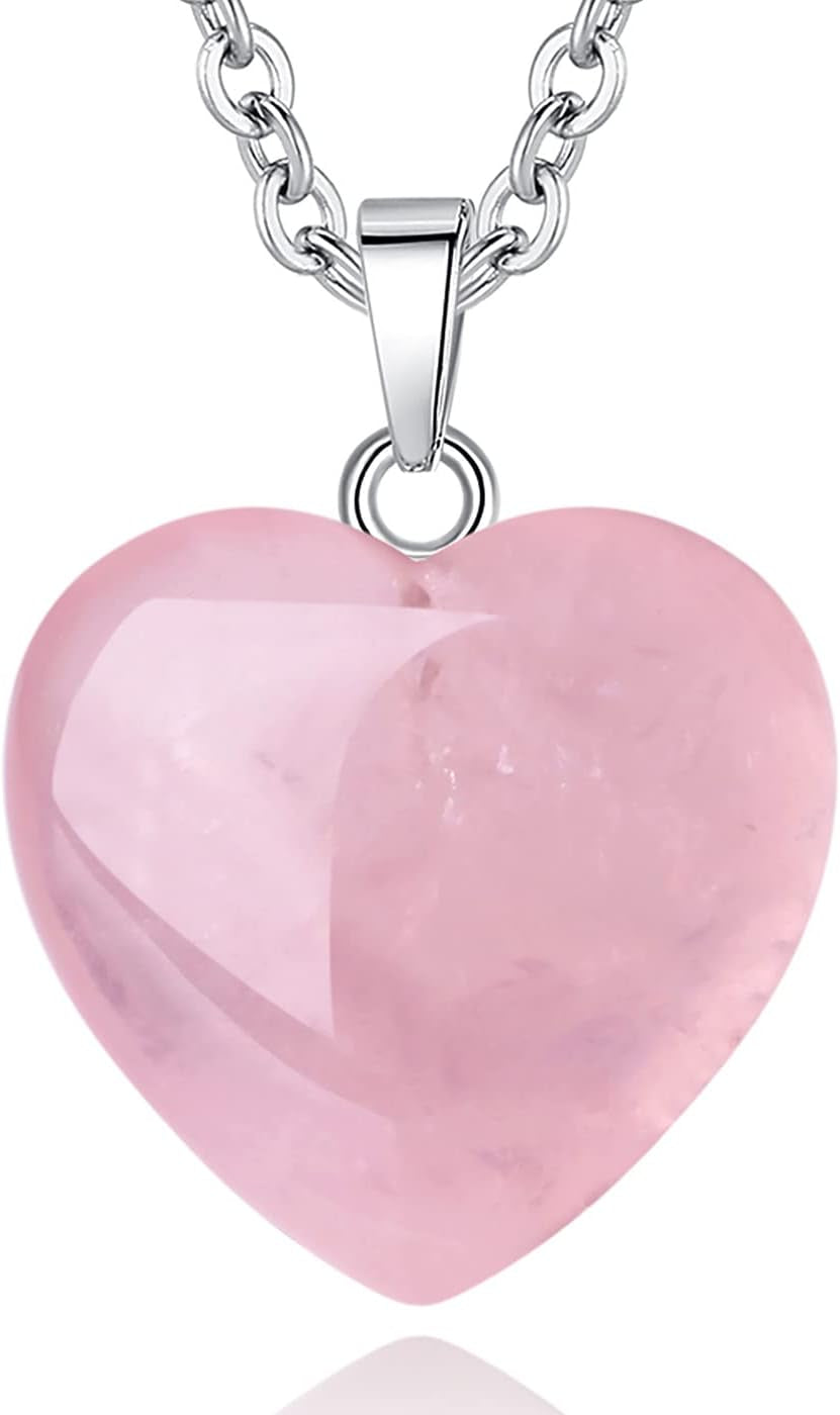 Rose Quartz Healing Crystal Necklace - Heart-Shaped Reiki Energy Jewelry for Women - Perfect Gift for Mother's Day and Christmas