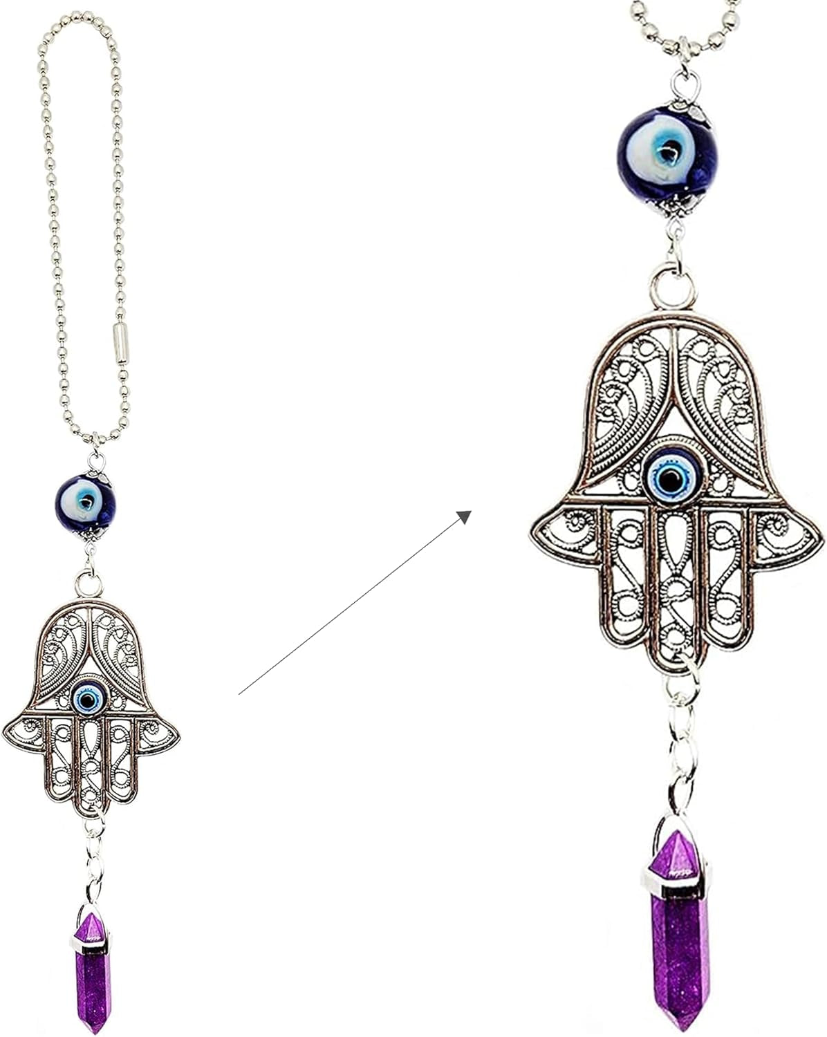 LUCKBOOSTIUM Hand Protection Amulet - Evil Eye Rearview Mirror Hanging Ornament and Good Luck Charm (2" x 11", White Turquoise)