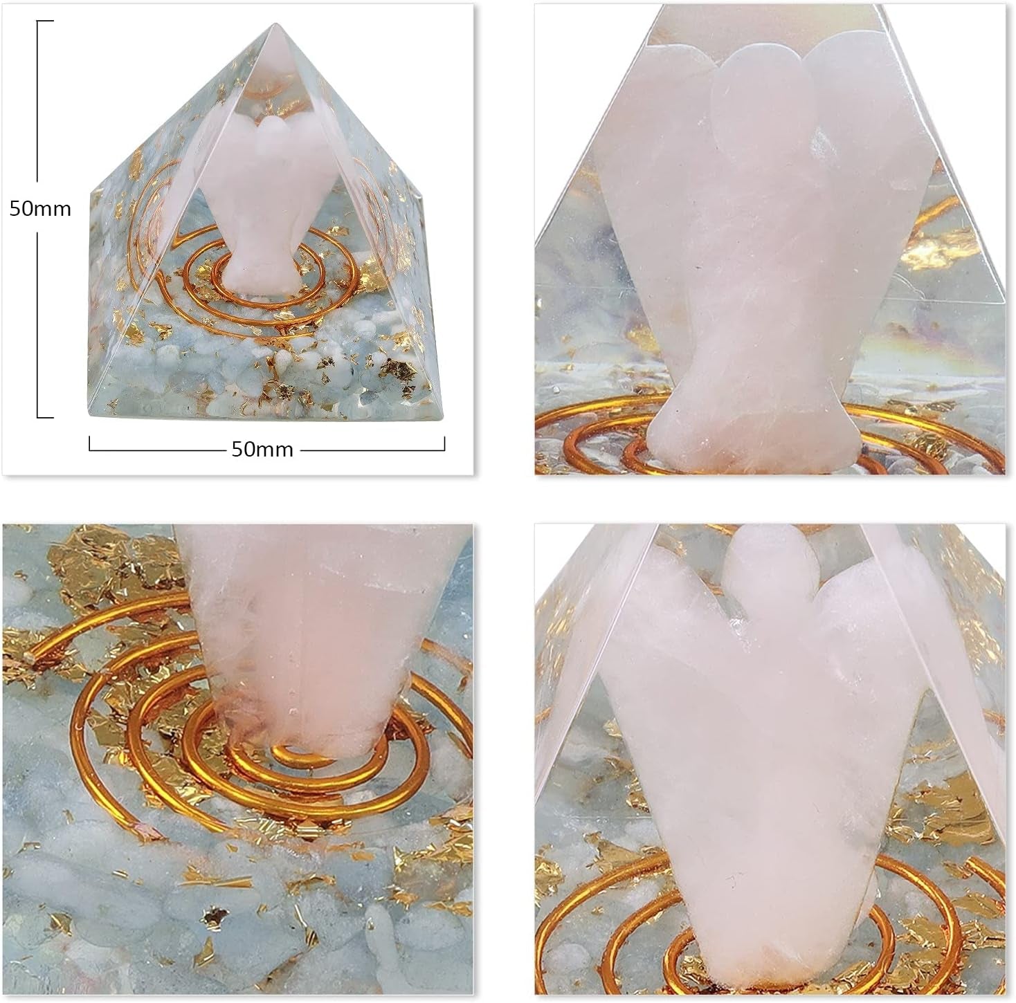 Rose Quartz Angel with Orgone Crystal Pyramid - Healing Decor for Reiki and Meditation