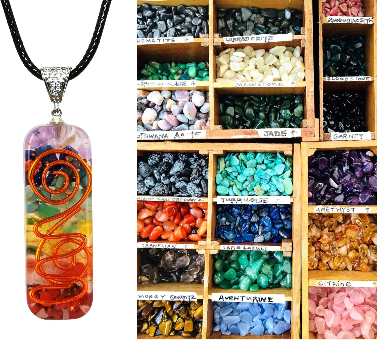 7 Chakra Orgone Energy Protection and Spiritual Healing Necklace and Bracelet Set for Men and Women