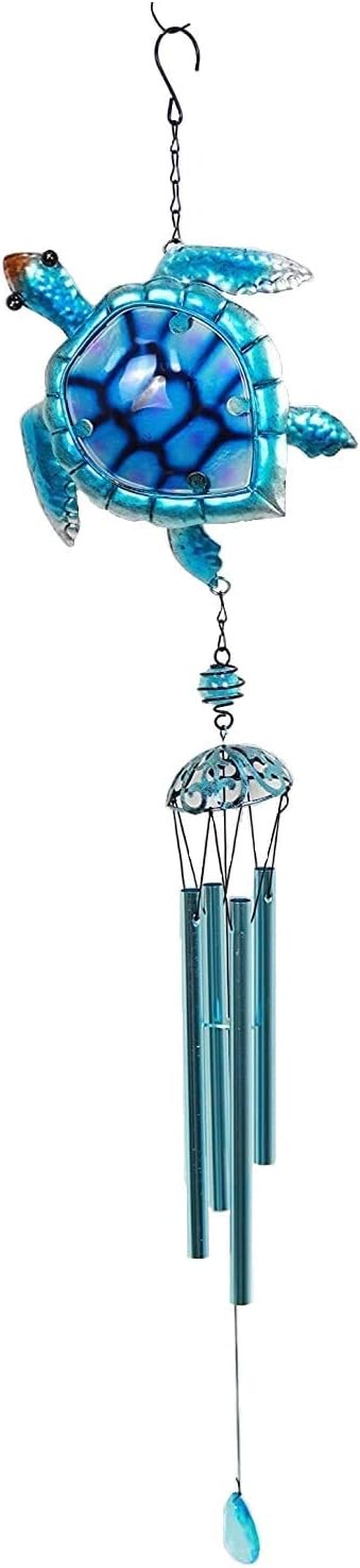Comfy Hour Ocean Voyage Collection 35" Metal Sea Turtle Wind Chime in Blue