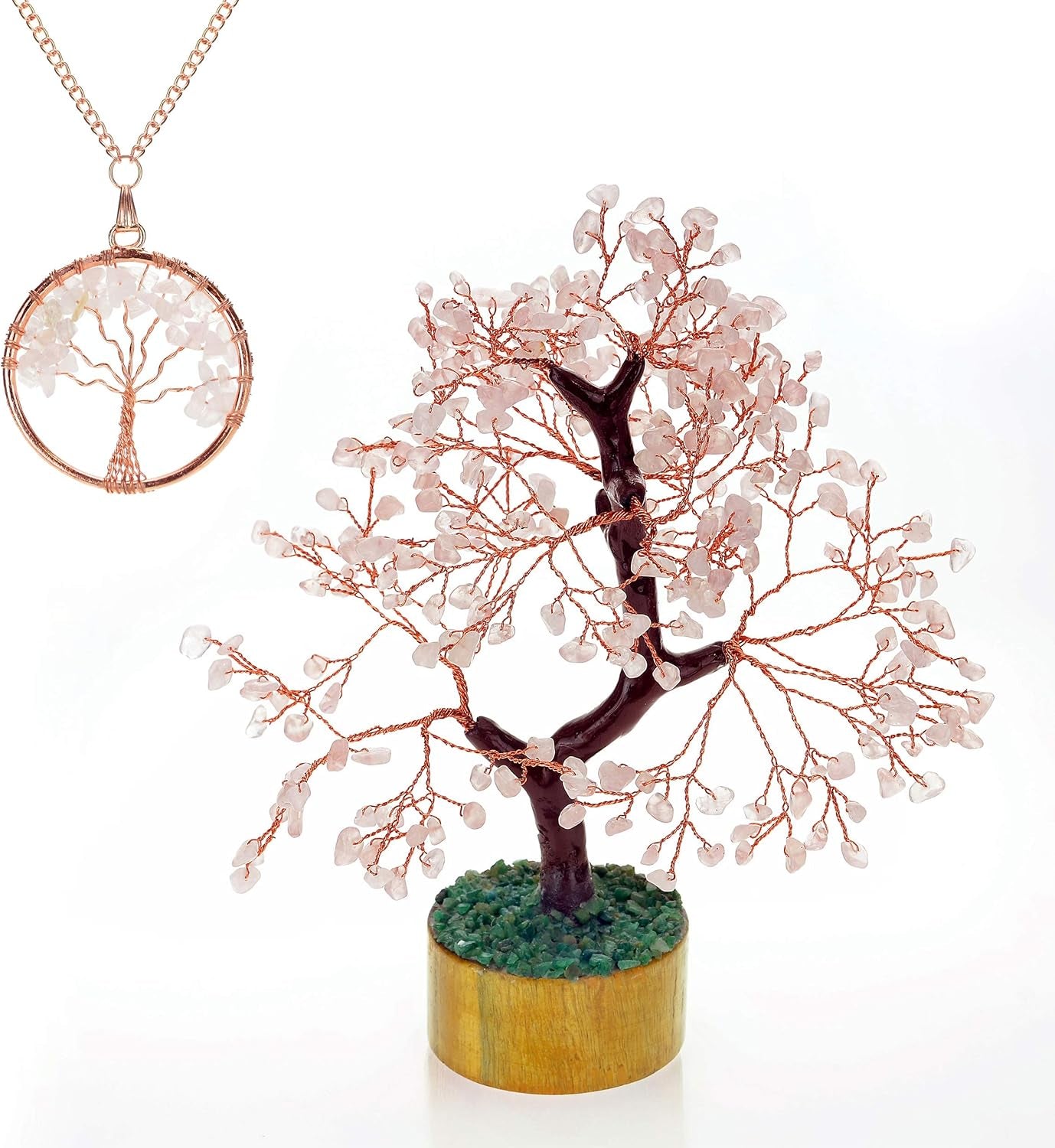 Amethyst Chakra Gemstone Money Tree of Life with Necklace - Handmade Spiritual Decor and Feng Shui Healing Crystal Figurine for Good Luck, Wealth, and Home Office Desk Decoration