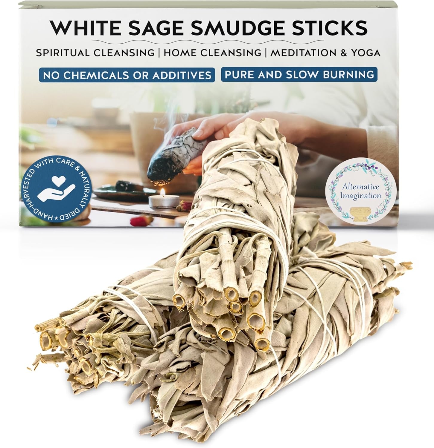 Alternative Imagination White Sage Smudge Stick Set – 3-Pack of 4-Inch Bundles for Home Cleansing, Meditation, Energy Clearing, and Spiritual Practices