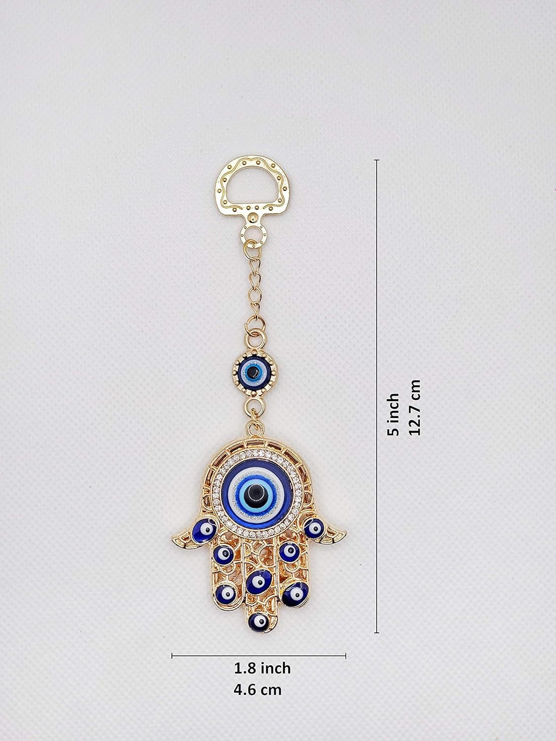 LUCKBOOSTIUM Hamsa Hand Evil Eye Keychain with Crystal Rhinestones - Good Luck Charm for Car Accessories, Decorative Hanging Ornament, and Bag Charms (Gold)