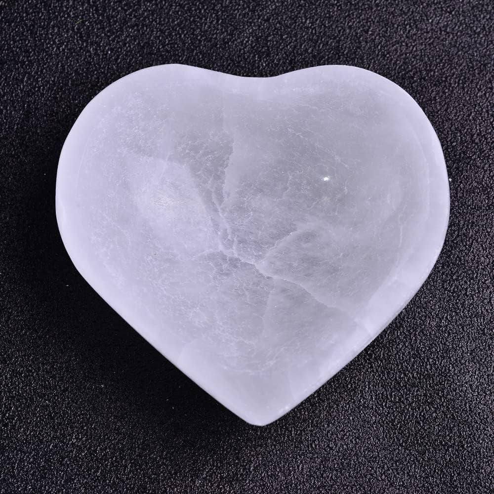 JIC Gem 5-Inch Hand-Carved Heart-Shaped Selenite Bowl - Moroccan Selenite Crystals for Cleansing, Charging, and Decorative Purposes or Gifting