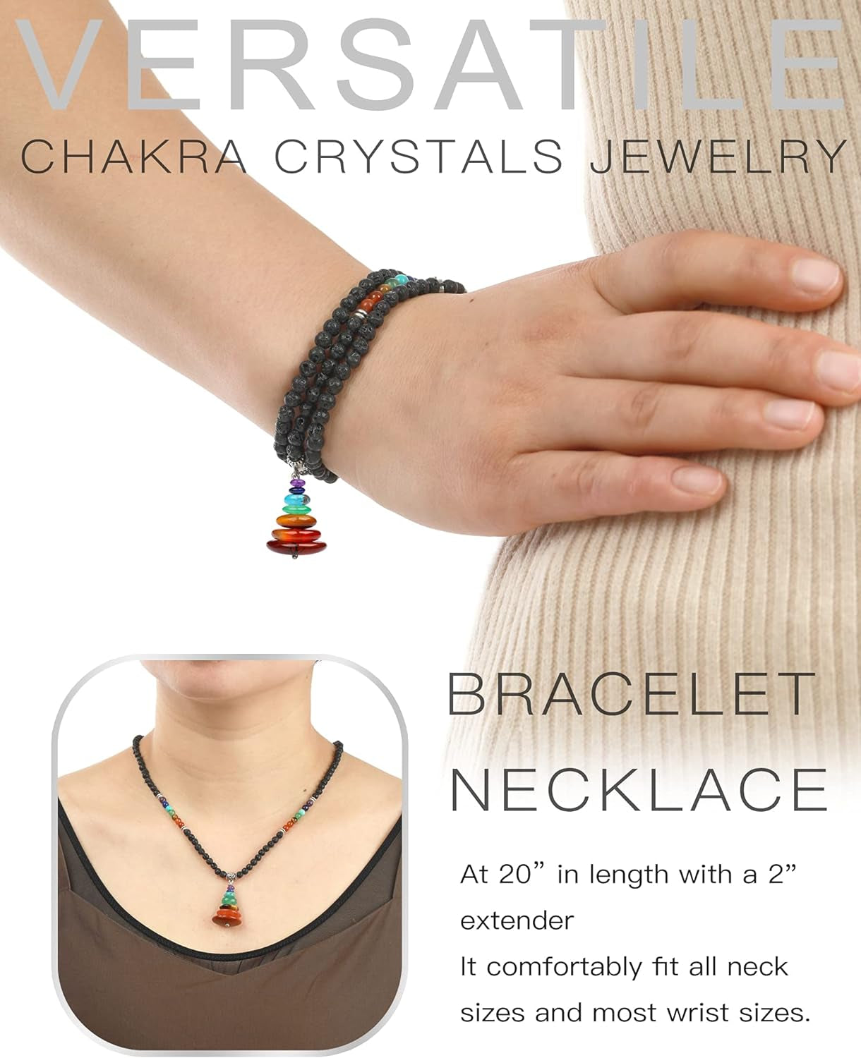 Versatile Chakra Jewelry for Men and Women - Necklaces and Bracelets for Meditation, Calmness, and Anxiety Relief
