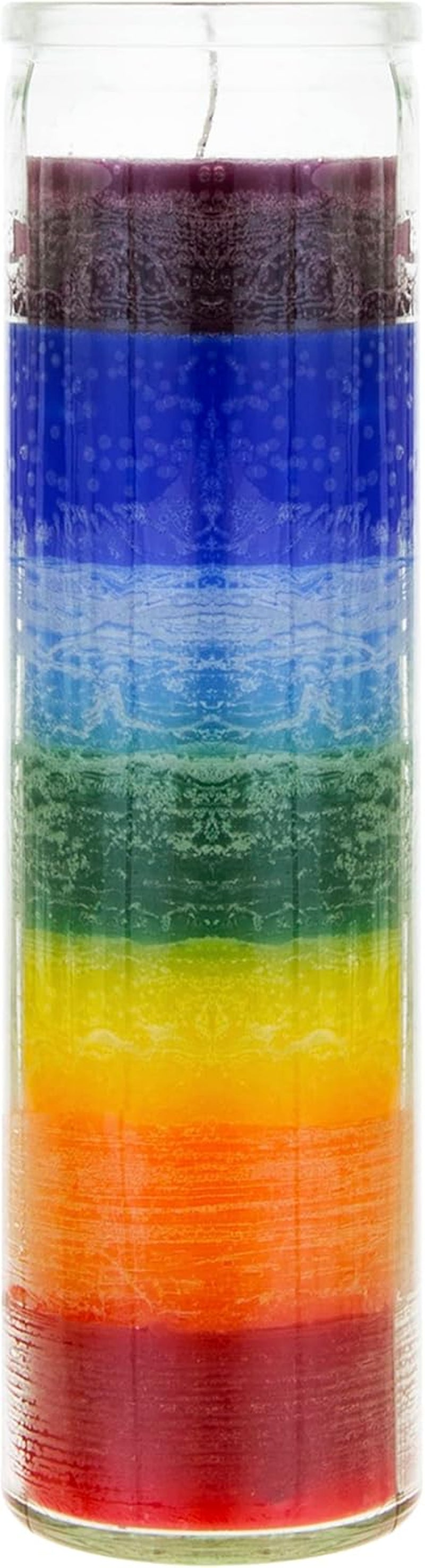 Premium Unscented Multi-Color Chakra Glass Devotional Prayer Candle, Hand-Poured Wax, 2 Inch x 8 Inch, Enhances Positive Energy and Supports Meditation and Relaxation