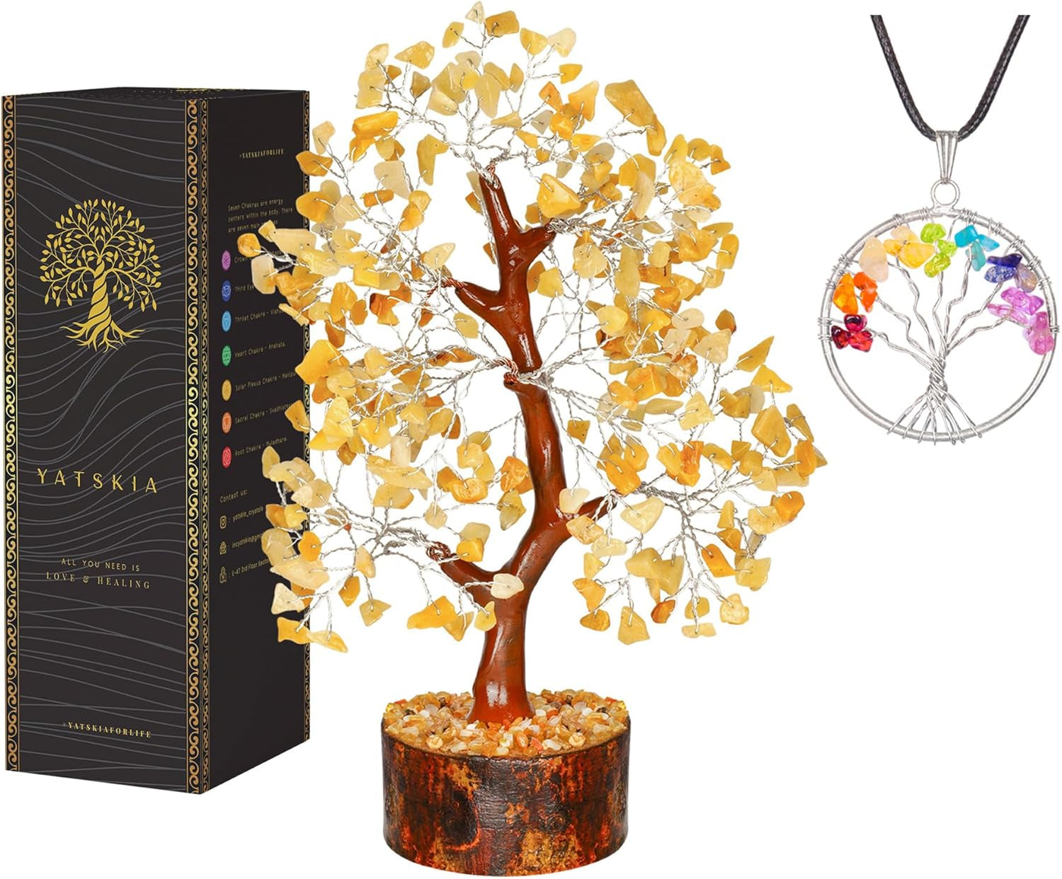 YATSKIA Rose Quartz Crystal Bonsai Tree of Life - Elegant Pink Office Decor - Gemstone Desk Decoration for Women