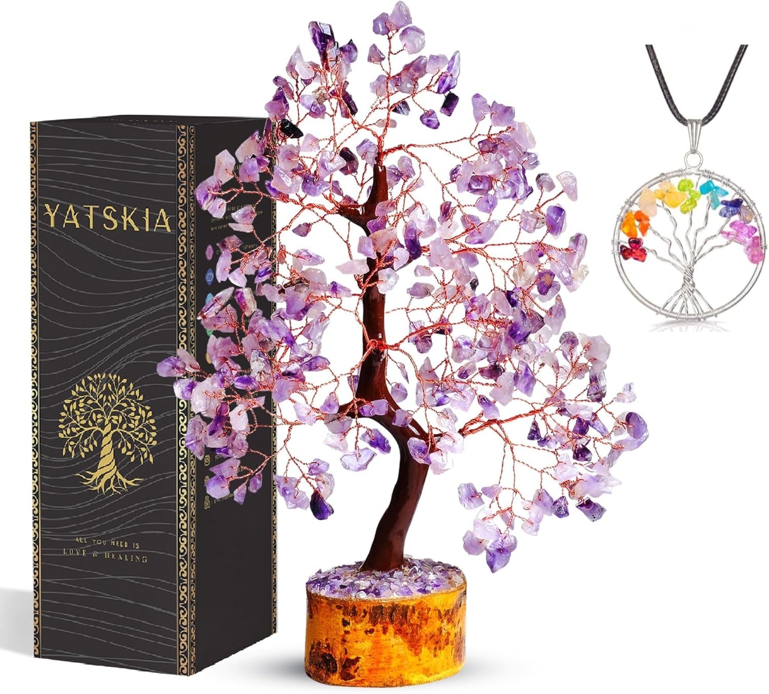 YATSKIA Rose Quartz Crystal Bonsai Tree of Life - Elegant Pink Office Decor - Gemstone Desk Decoration for Women