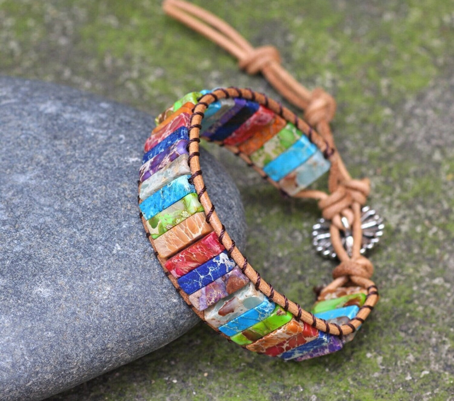 7 Chakra Stone Bracelet Natural Healing Tube Stone Braided Bracelet Handmade