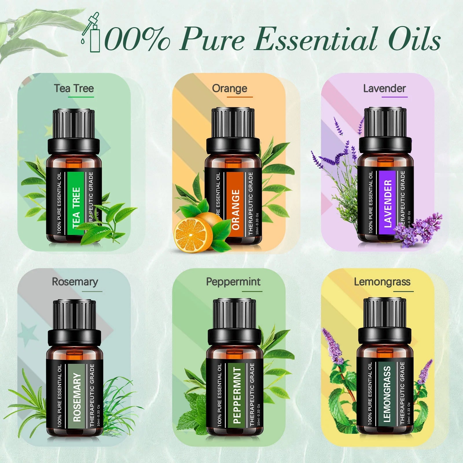 Fimilo Essential Oils Set, Fragrance Oils Gift Set for Diffuser - Peppermint,Lemongrass,Tea Tree,Rosemary,Lavender,Orange Kit (6 X 10ML)