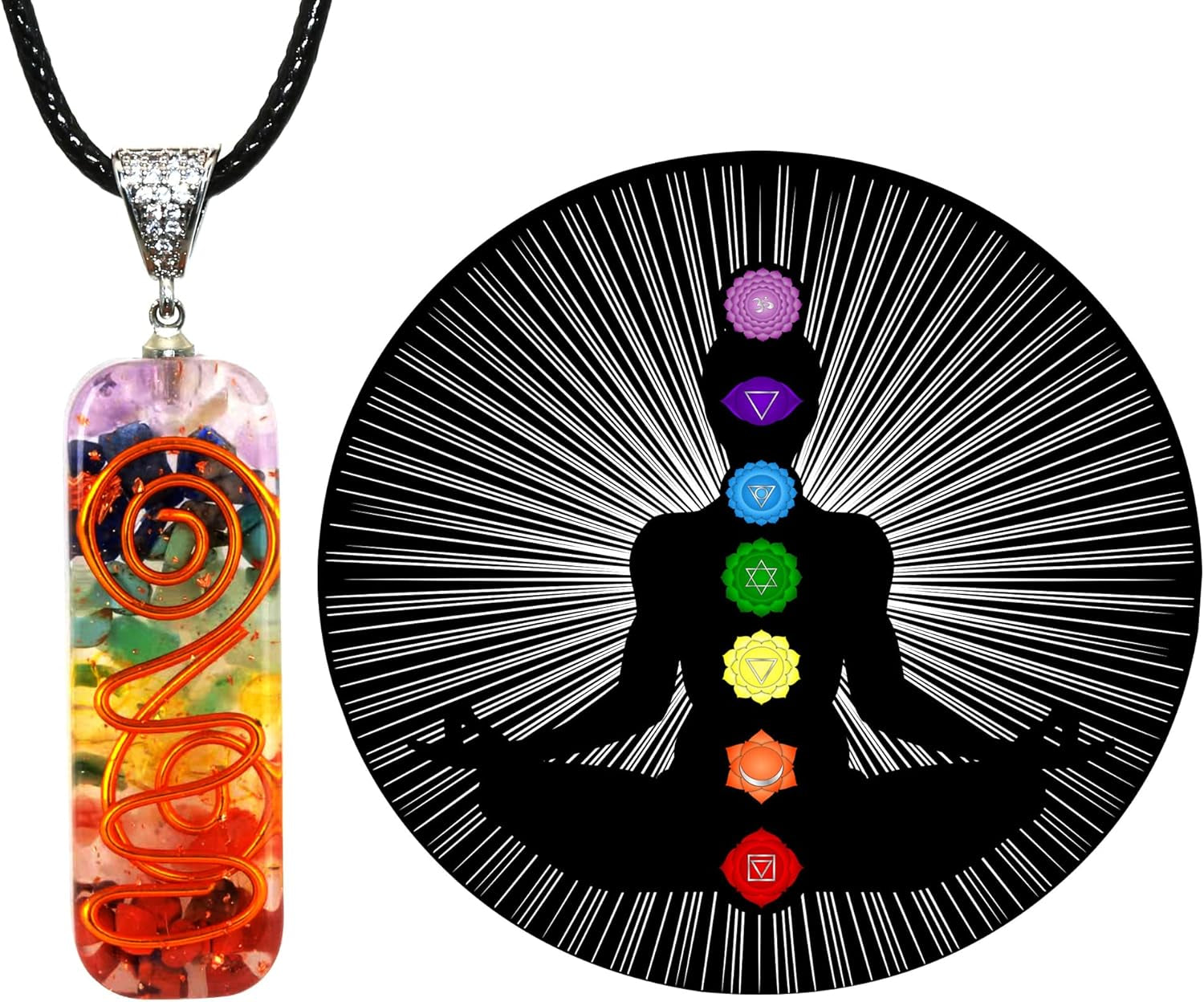 7 Chakra Orgone Energy Protection and Spiritual Healing Necklace and Bracelet Set for Men and Women