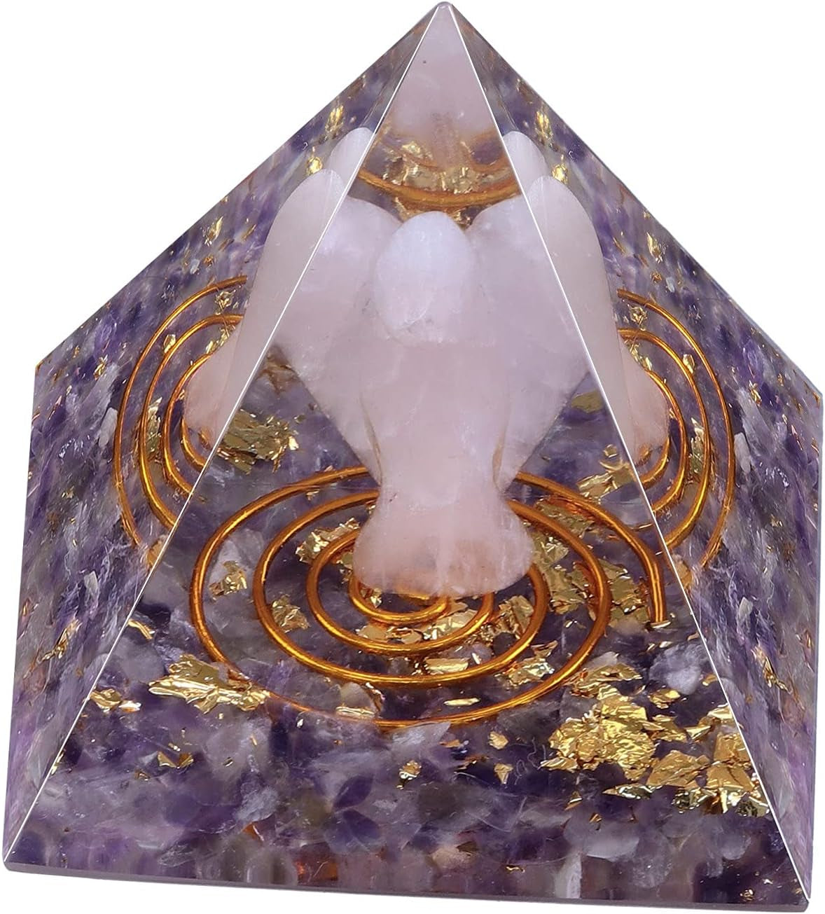 Rose Quartz Angel with Orgone Crystal Pyramid - Healing Decor for Reiki and Meditation