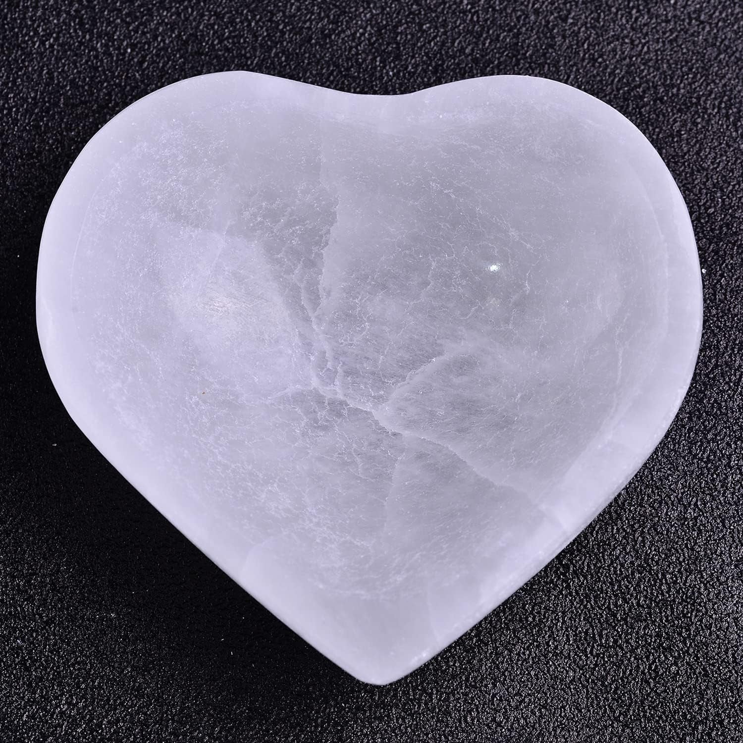 JIC Gem 5-Inch Hand-Carved Heart-Shaped Selenite Bowl - Moroccan Selenite Crystals for Cleansing, Charging, and Decorative Purposes or Gifting