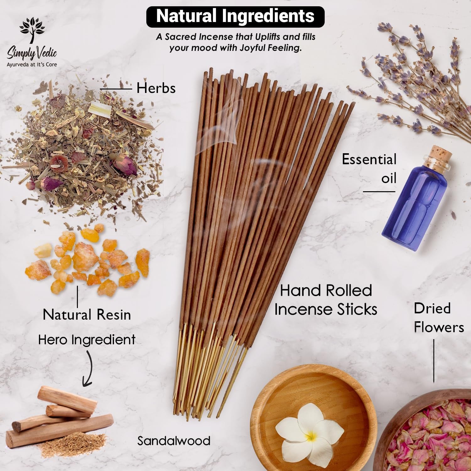 Vedic Sandalwood Incense Sticks 250G (Approx. 135 Handmade Sticks) with Complimentary Holder | 45-Minute Burn Time | Natural Charcoal-Free Agarbatti for Meditation, Yoga, Aromatherapy, and Relaxation