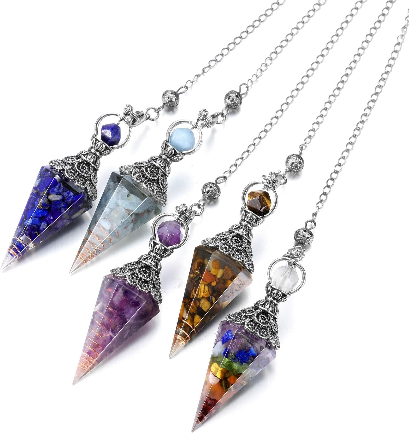 GEHECRST Natural Lapis Lazuli Healing Crystal Pendulum with Hexagonal Faceted Point, Orgone Resin Spiritual Pendant for Divination, Reiki, and Energy Balancing