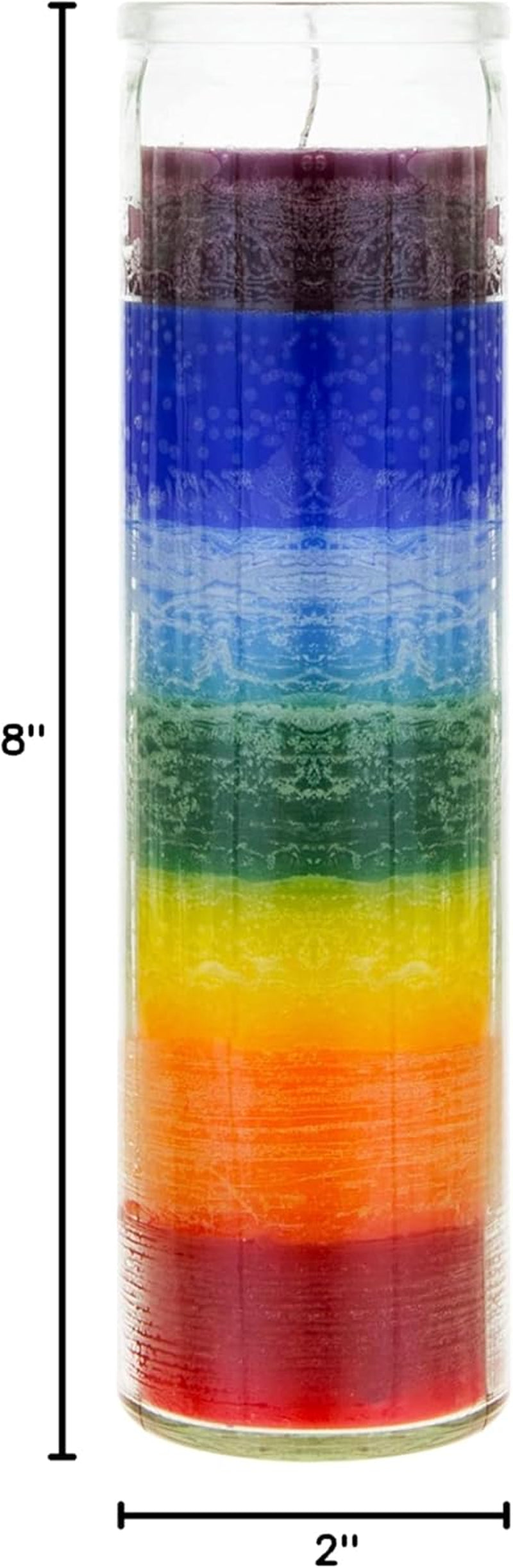 Premium Unscented Multi-Color Chakra Glass Devotional Prayer Candle, Hand-Poured Wax, 2 Inch x 8 Inch, Enhances Positive Energy and Supports Meditation and Relaxation