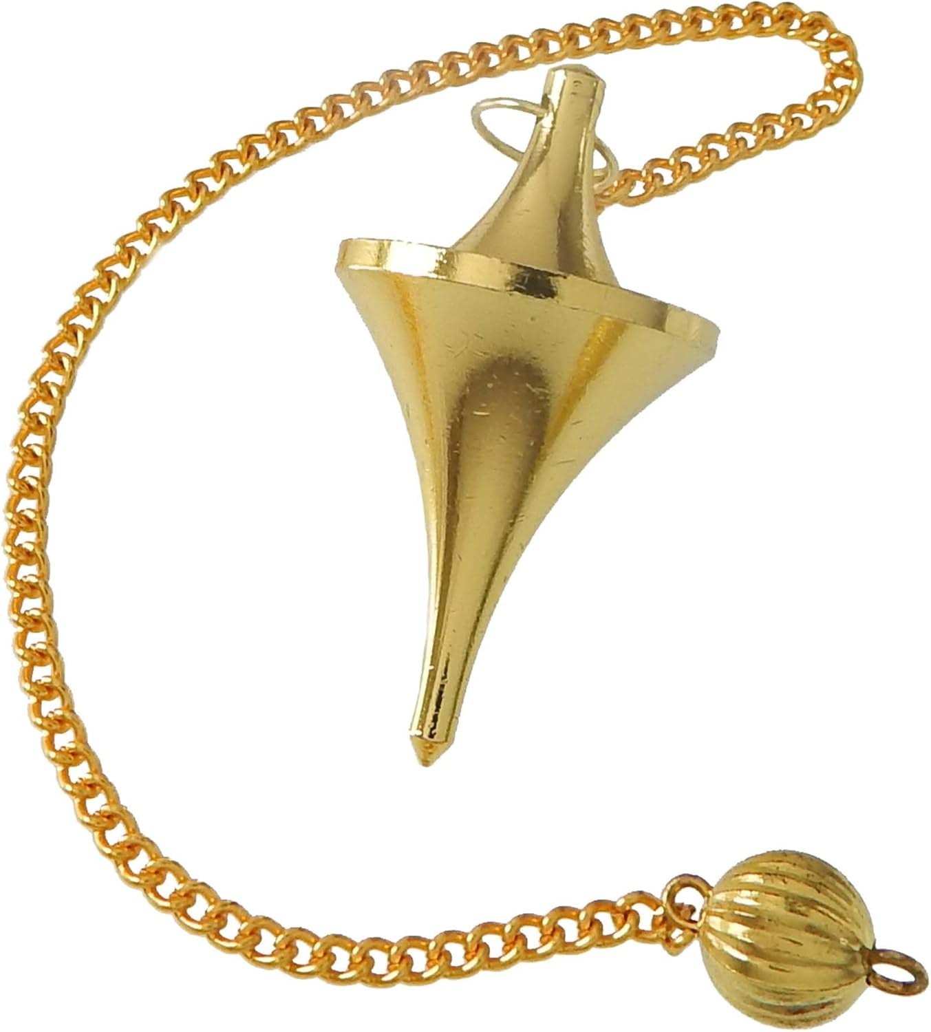 Brass Metal Spiral Pendulum with 9 Ring Coil - Designer Cone Shape for Divination and Healing Dowsing