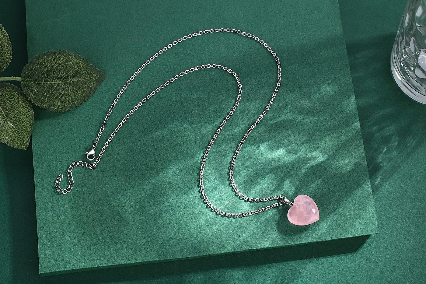 Rose Quartz Healing Crystal Necklace - Heart-Shaped Reiki Energy Jewelry for Women - Perfect Gift for Mother's Day and Christmas