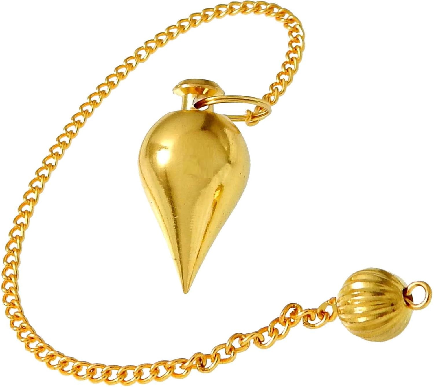 Brass Metal Spiral Pendulum with 9 Ring Coil - Designer Cone Shape for Divination and Healing Dowsing