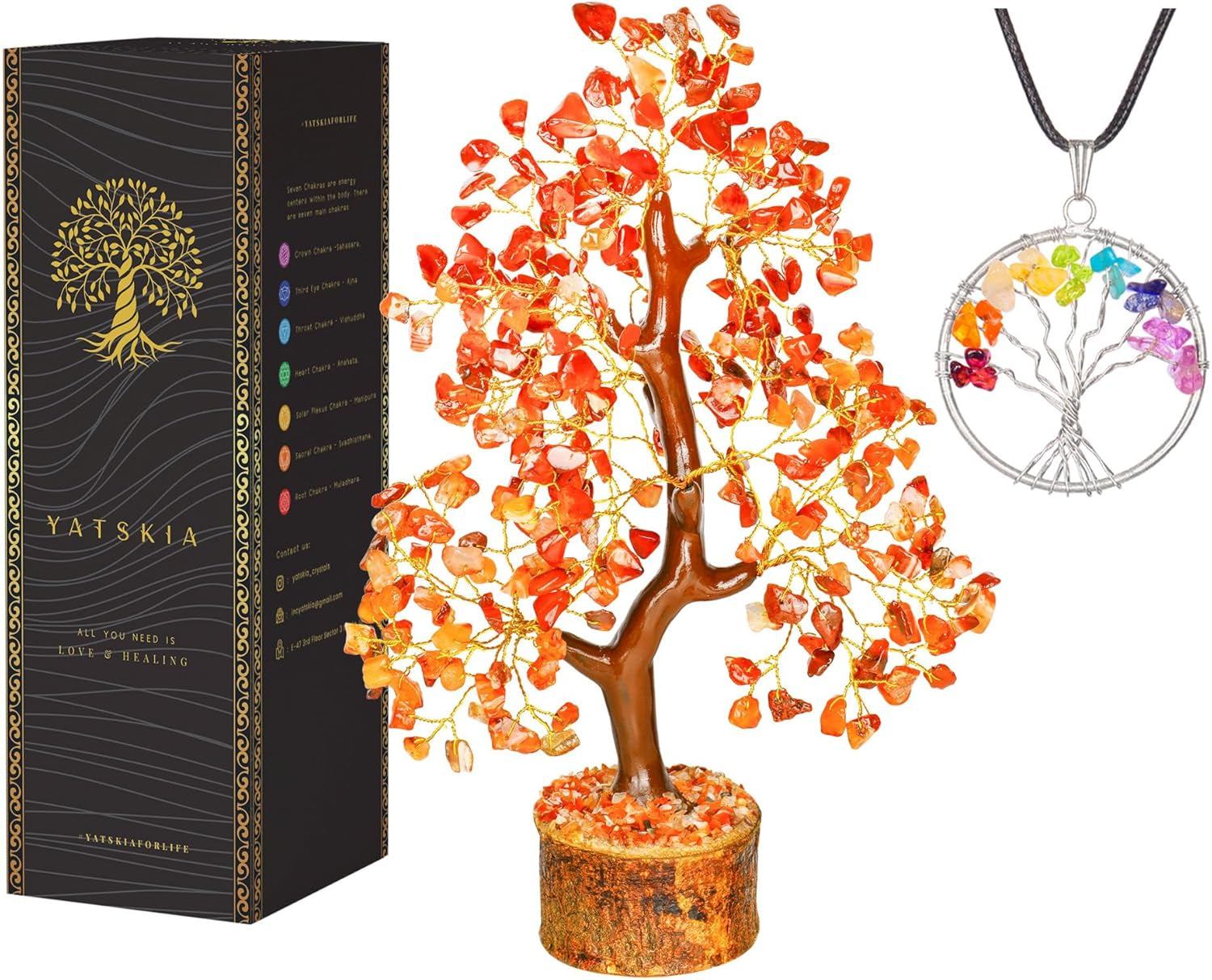 YATSKIA Rose Quartz Crystal Bonsai Tree of Life - Elegant Pink Office Decor - Gemstone Desk Decoration for Women