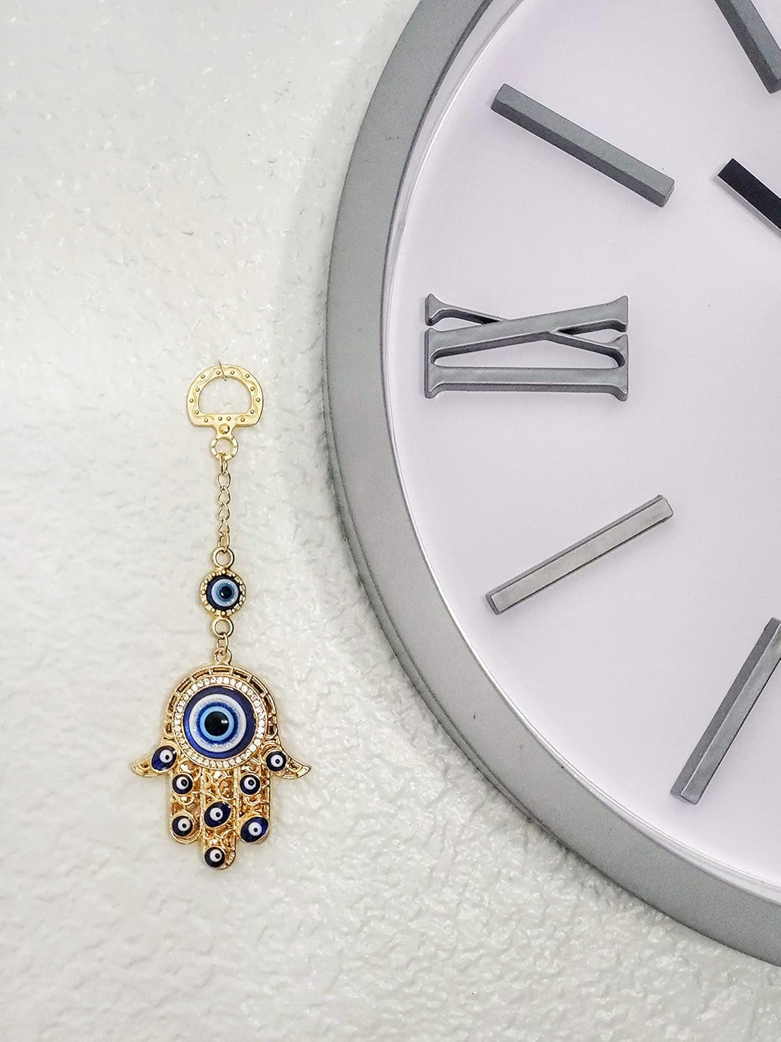 LUCKBOOSTIUM Hamsa Hand Evil Eye Keychain with Crystal Rhinestones - Good Luck Charm for Car Accessories, Decorative Hanging Ornament, and Bag Charms (Gold)