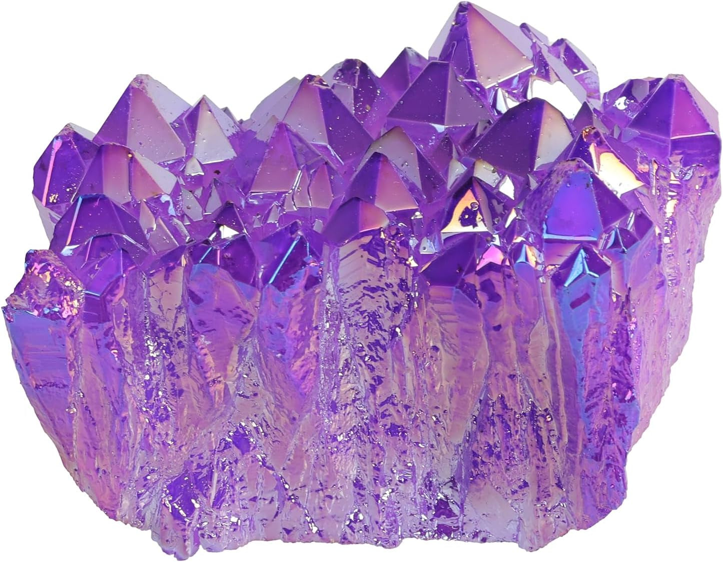 Mookaitedecor Titanium-Coated Natural Rock Crystal Cluster Geode Specimen in Purple and Gold