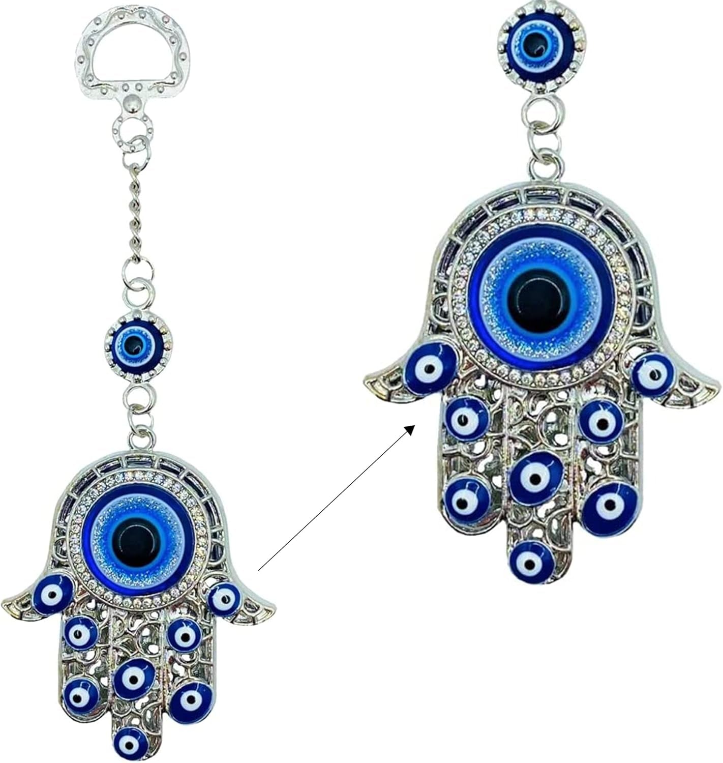 LUCKBOOSTIUM Hamsa Hand Evil Eye Keychain with Crystal Rhinestones - Good Luck Charm for Car Accessories, Decorative Hanging Ornament, and Bag Charms (Gold)