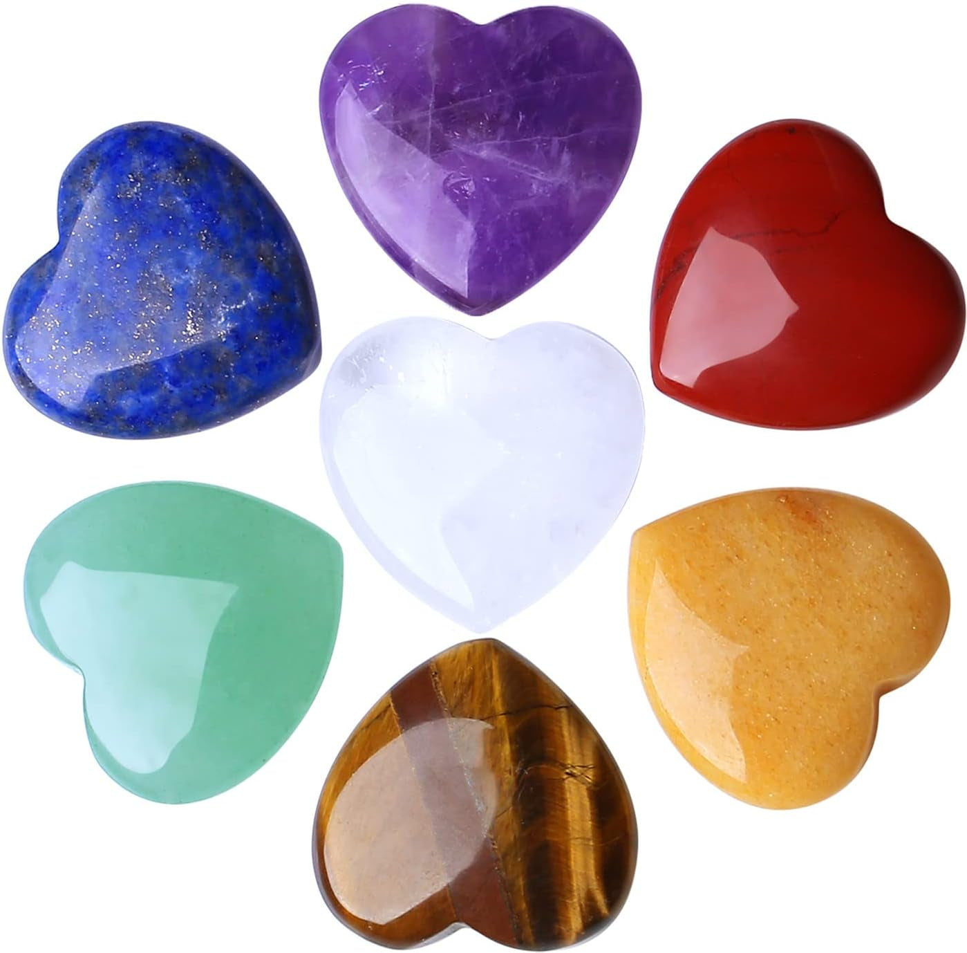 QINJIEJIE Set of 3 Large 1.2" Heart-Shaped Healing Crystals: Amethyst, Obsidian, and Tiger's Eye for Reiki Energy Balancing and Therapeutic Use