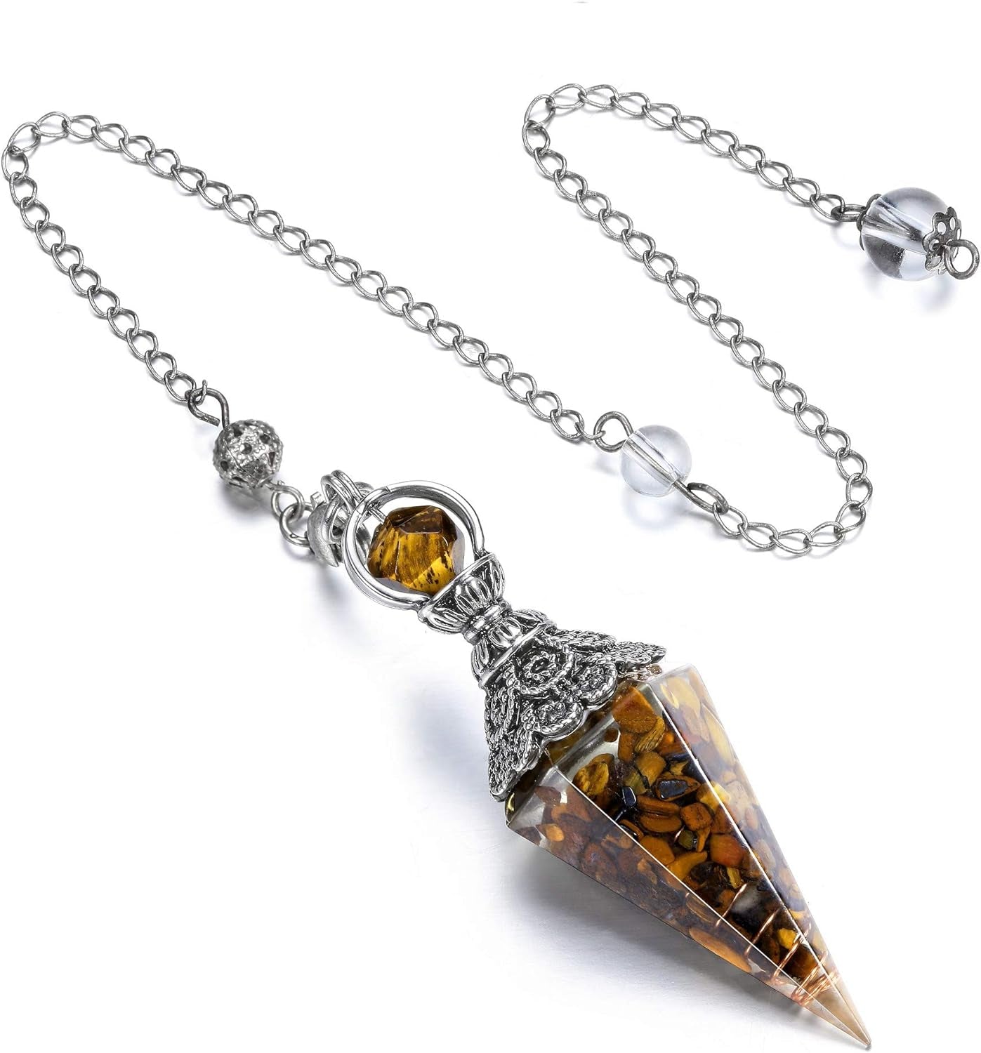 GEHECRST Natural Lapis Lazuli Healing Crystal Pendulum with Hexagonal Faceted Point, Orgone Resin Spiritual Pendant for Divination, Reiki, and Energy Balancing