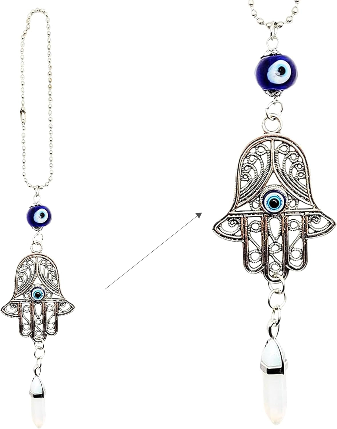 LUCKBOOSTIUM Hand Protection Amulet - Evil Eye Rearview Mirror Hanging Ornament and Good Luck Charm (2" x 11", White Turquoise)