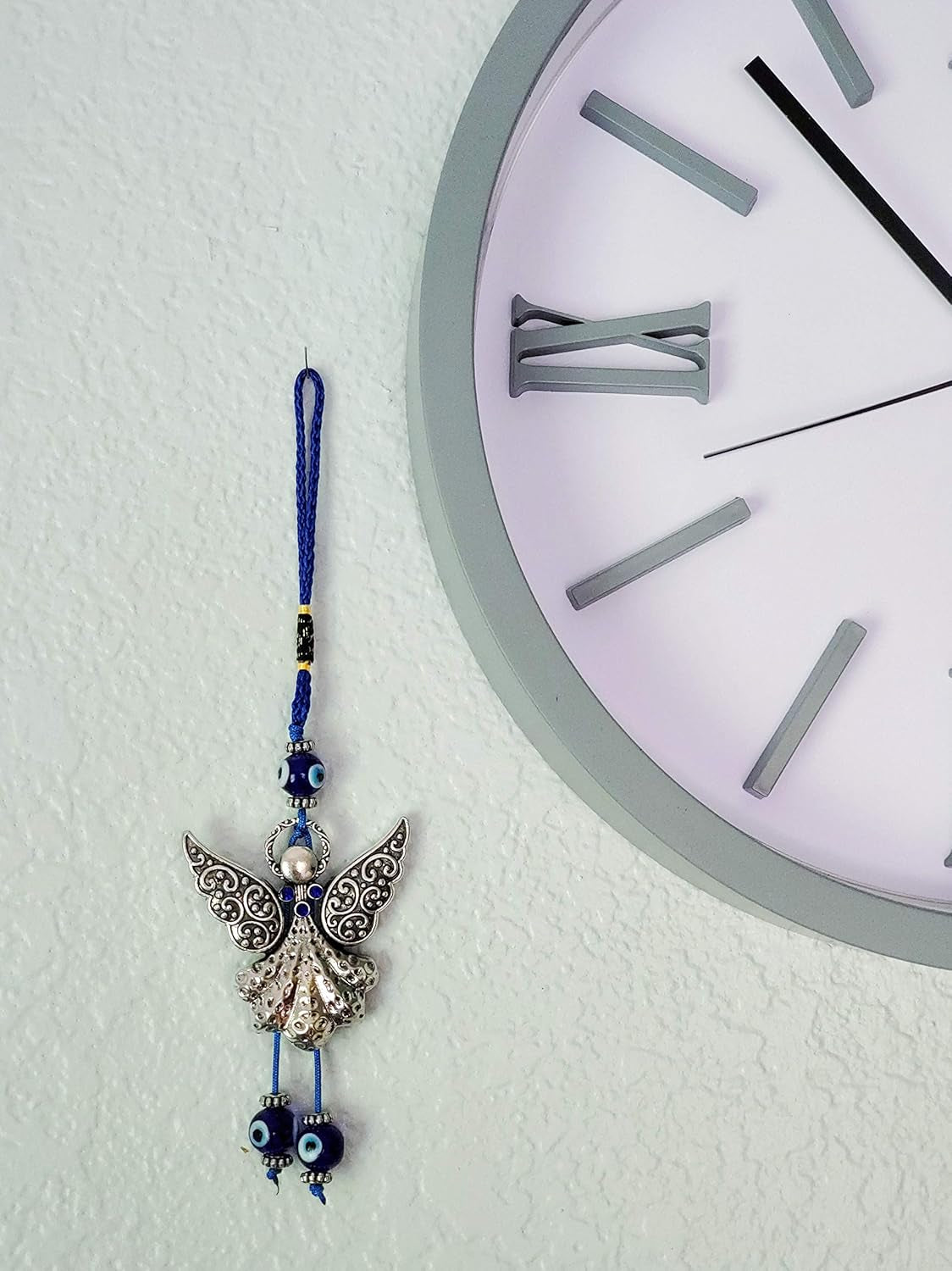 LUCKBOOSTIUM Elegant Angel with Blue Crystal and Evil Eye Hanging Ornament - Good Luck Charm for Home, Keys, Purses, Bags, and Rear View Mirrors - Ideal Gift for Men and Women