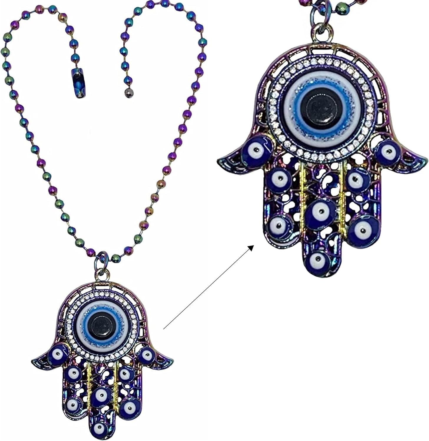 LUCKBOOSTIUM Hamsa Hand Evil Eye Keychain with Crystal Rhinestones - Good Luck Charm for Car Accessories, Decorative Hanging Ornament, and Bag Charms (Gold)