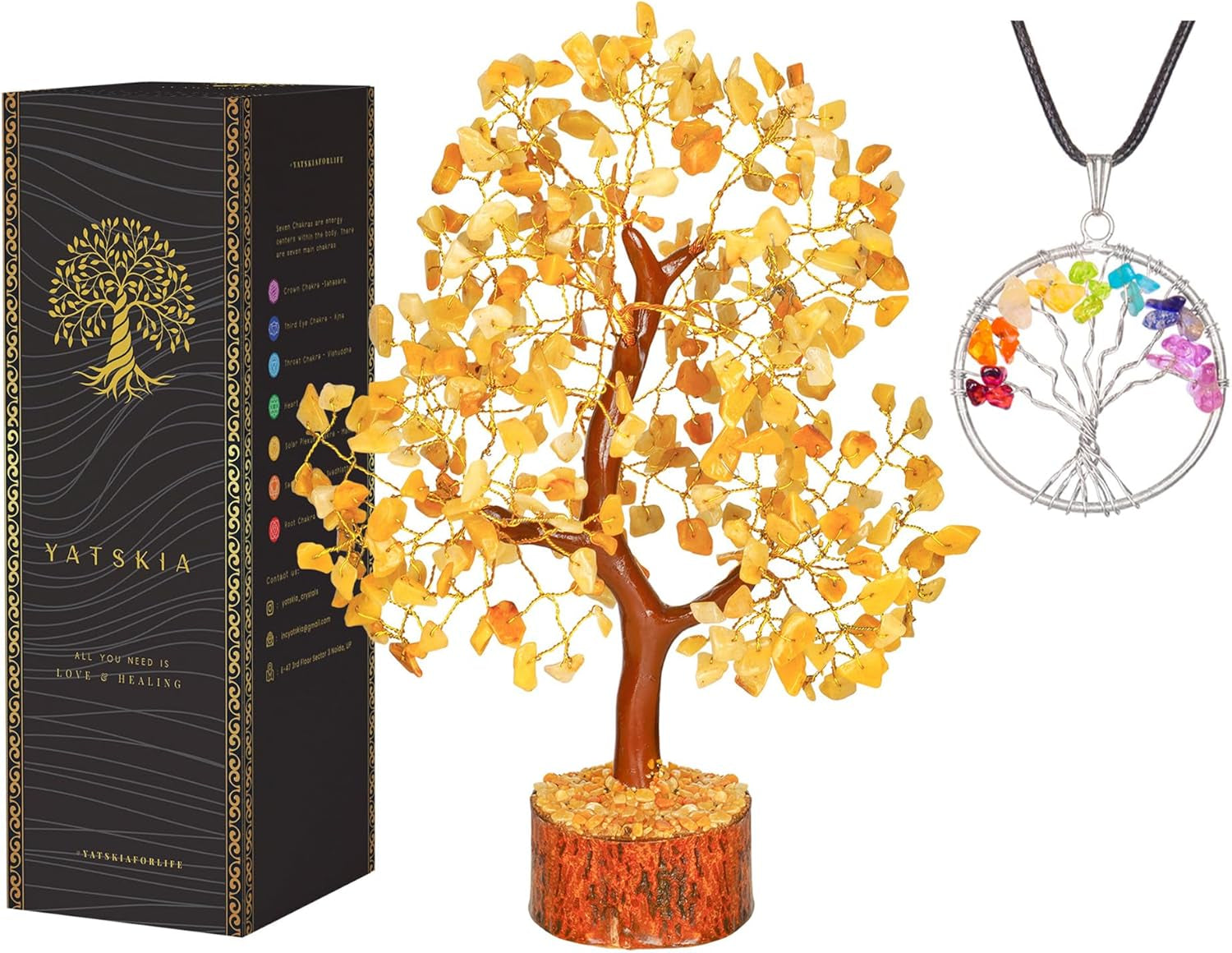 YATSKIA Rose Quartz Crystal Bonsai Tree of Life - Elegant Pink Office Decor - Gemstone Desk Decoration for Women