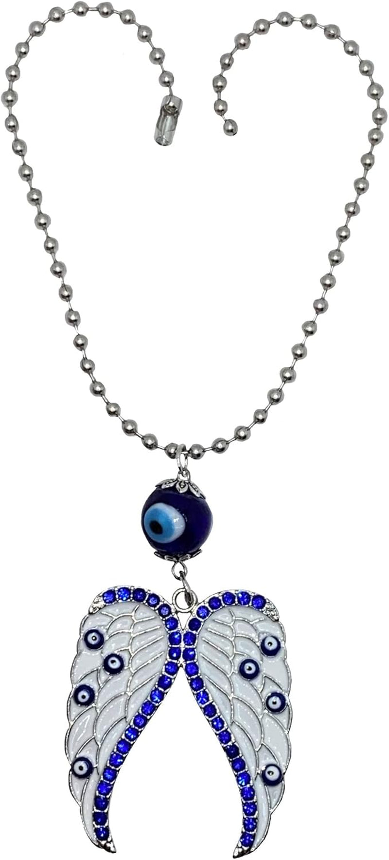 LUCKBOOSTIUM Elegant Angel with Blue Crystal and Evil Eye Hanging Ornament - Good Luck Charm for Home, Keys, Purses, Bags, and Rear View Mirrors - Ideal Gift for Men and Women