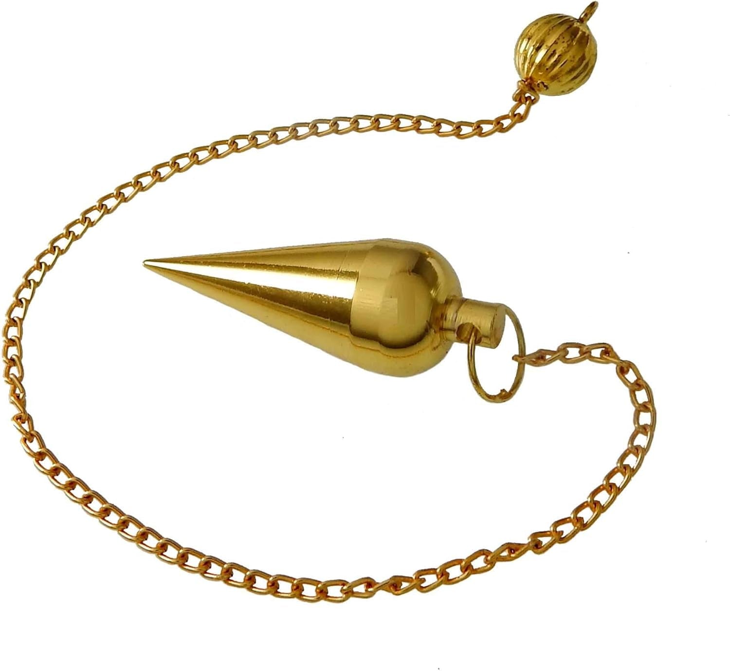 Brass Metal Spiral Pendulum with 9 Ring Coil - Designer Cone Shape for Divination and Healing Dowsing